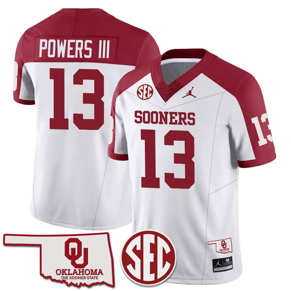 Men Oklahoma Sooners #13 Powers iii White 2024 SEC Patch Vapor Premier Limited NCAA Jersey style 1->ncaa teams->NCAA Jersey